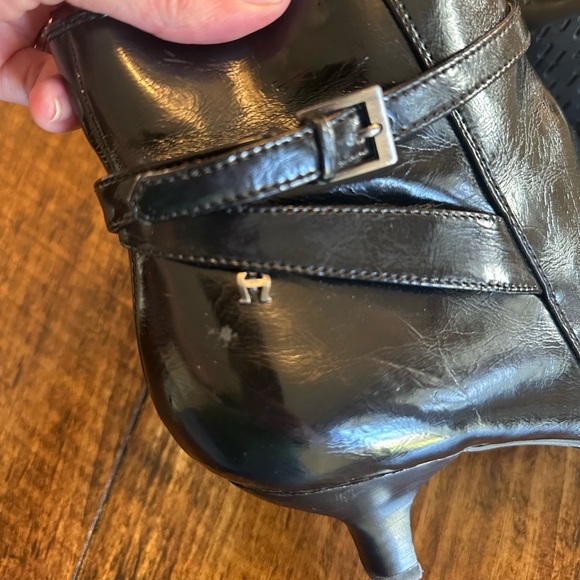 Etienne Aigner | Black Faux Leather Kitten Heel Ankle Boot, Size 10 - Picture 5 of 11